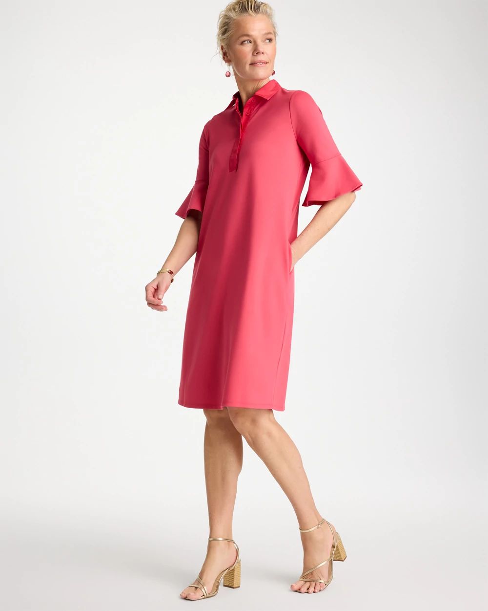 Flounce Sleeve Poplin Dress
