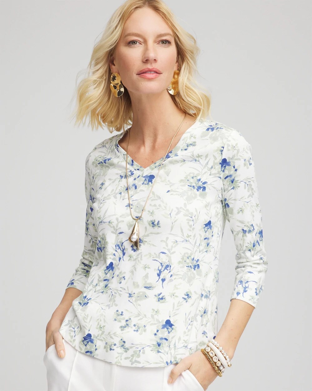 Floral Pima V-Neck Tee