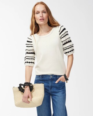 Linen Blend Crochet Sleeve Sweater