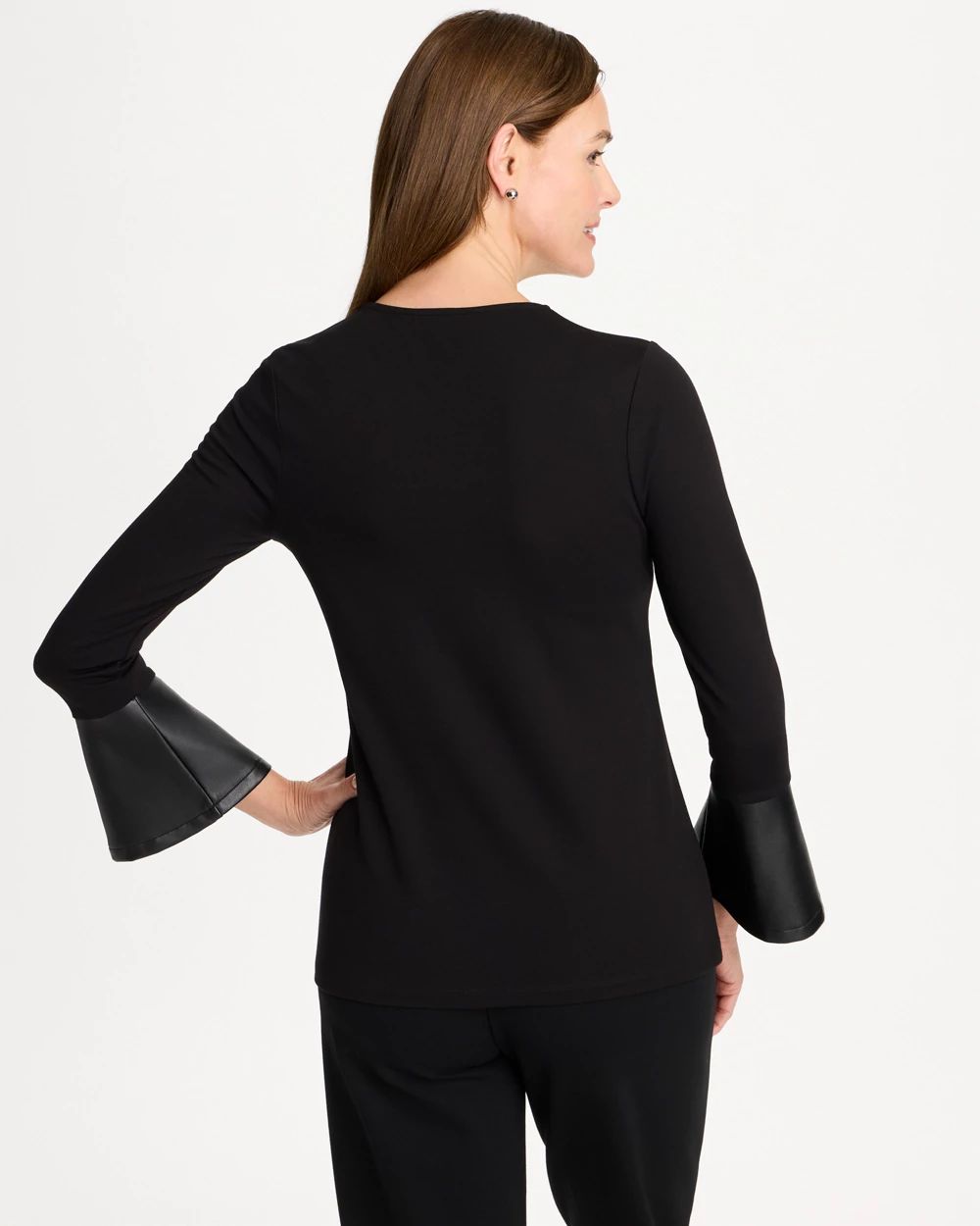 Ponte Faux Leather-Trim Bell Sleeve Top click to view larger image.