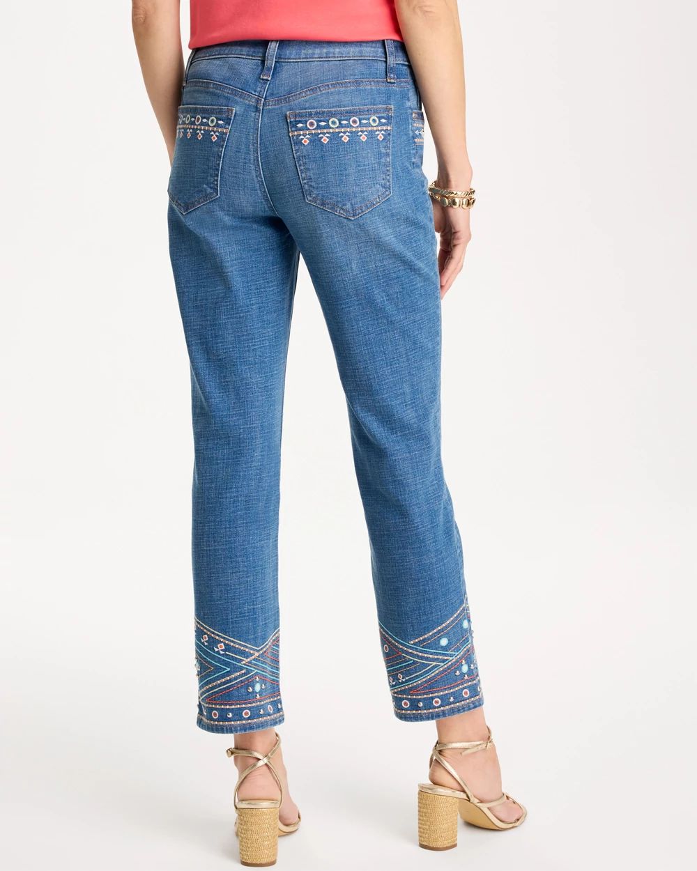 Girlfriend Slim Embellished Crop Jeans click to view larger image.