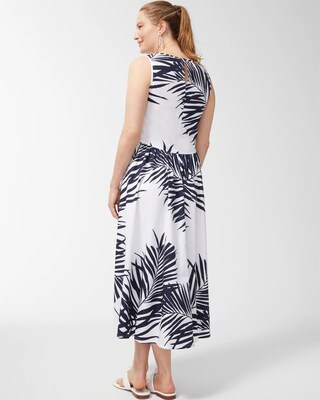 Palm Print Back Tier Midi Dress