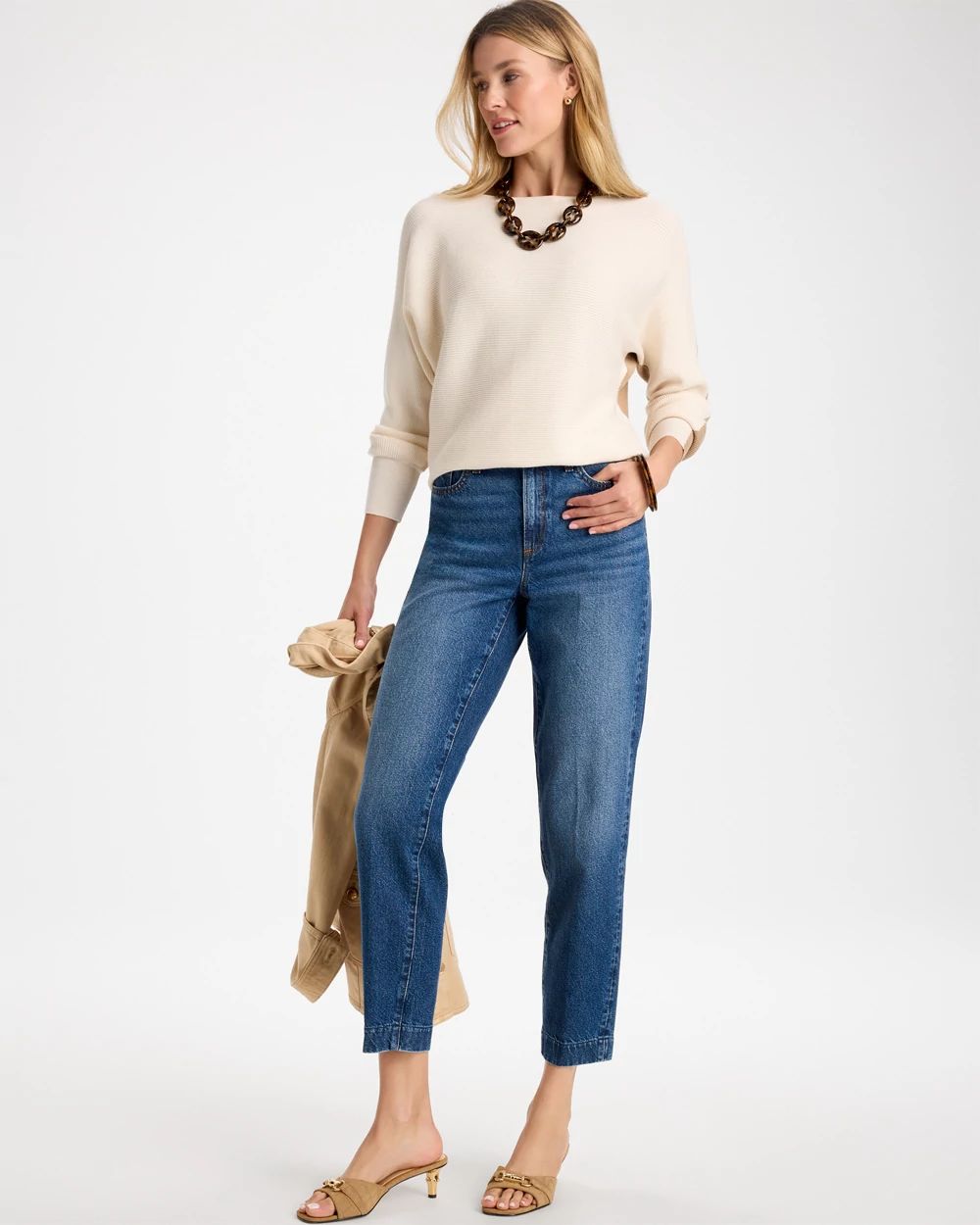 Colorblock Bateau Dolman Pullover Sweater click to view larger image.