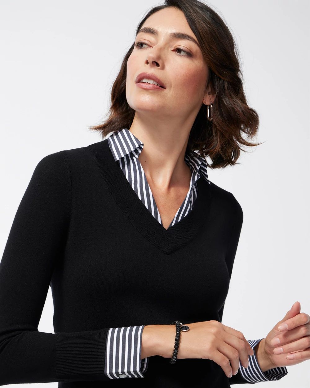 Built-In Woven Shirt Sweater