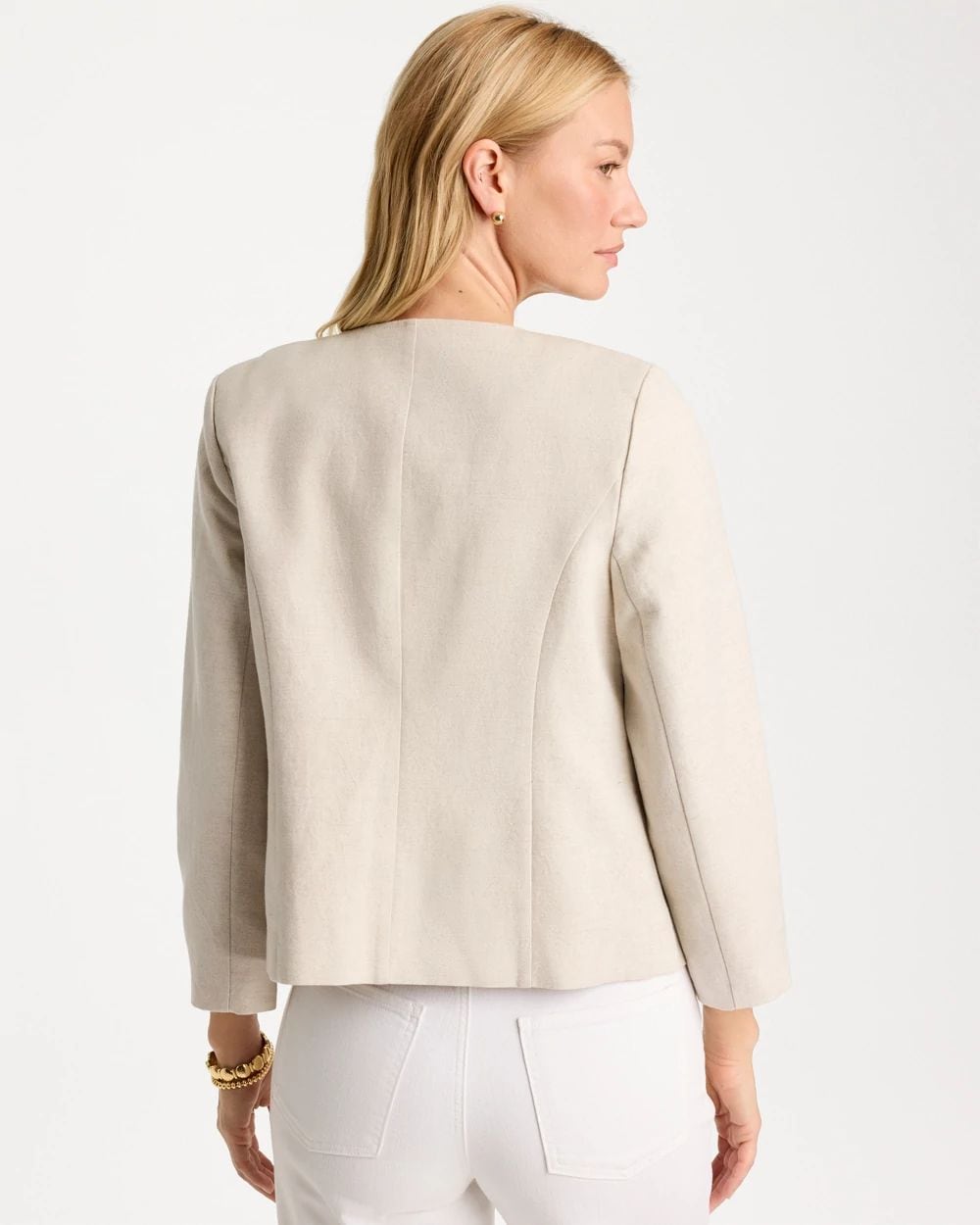 Linen Collarless Embroidered Jacket click to view larger image.