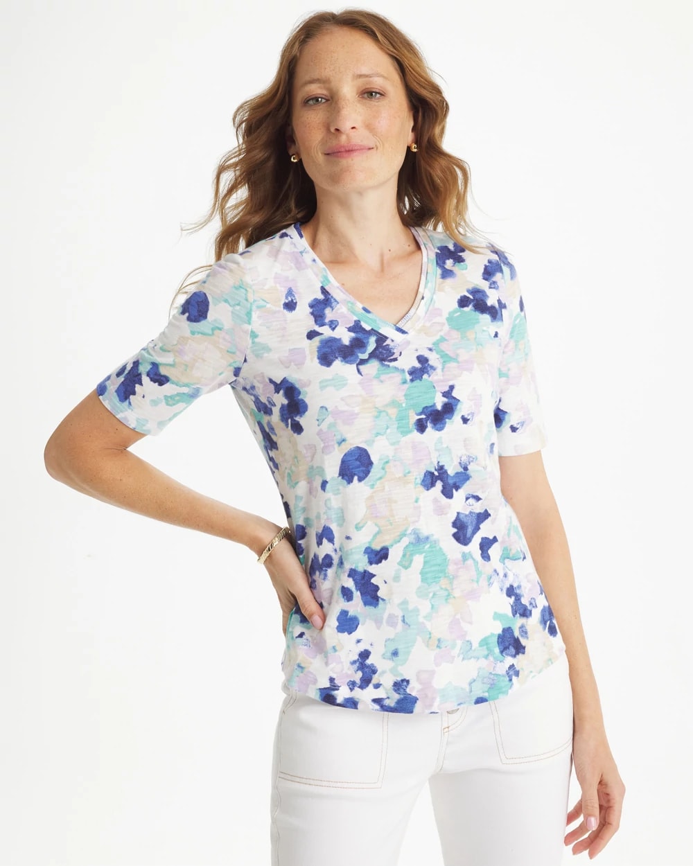Pebbles Cotton Slub V-Neck Tee, photo 1 of 5