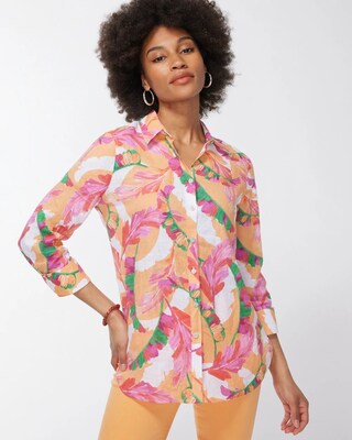 No Iron Linen 3/4 Sleeve Foliage Shirt