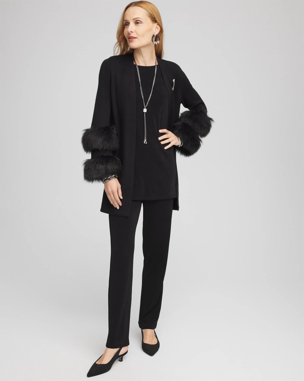 Travelers™ Collection Faux Fur Cuff Cardigan