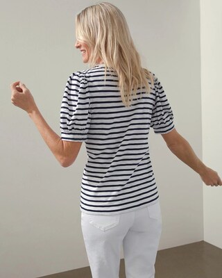 Stripe Puff Sleeve Slub Tee