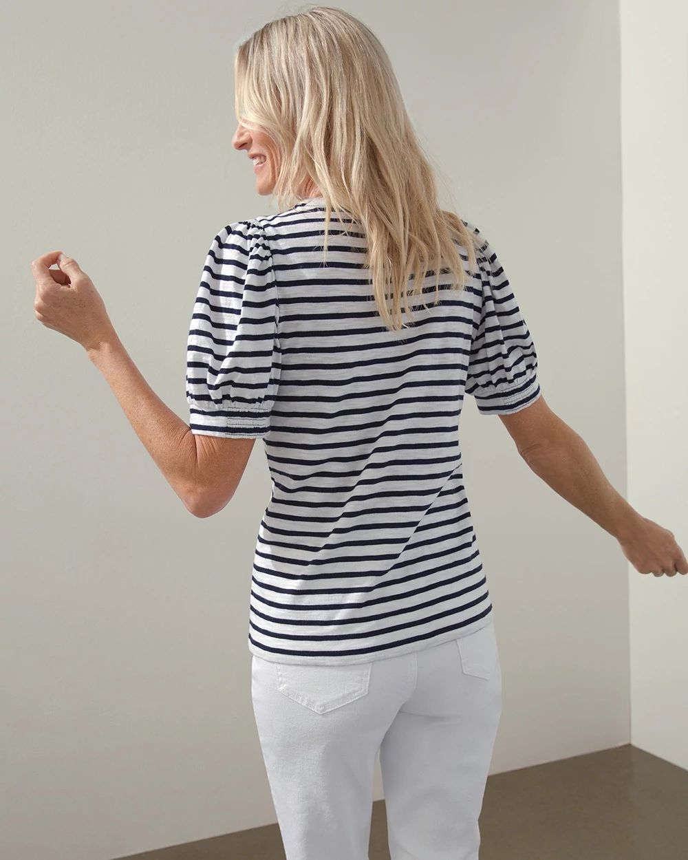 Stripe Puff Sleeve Slub Tee