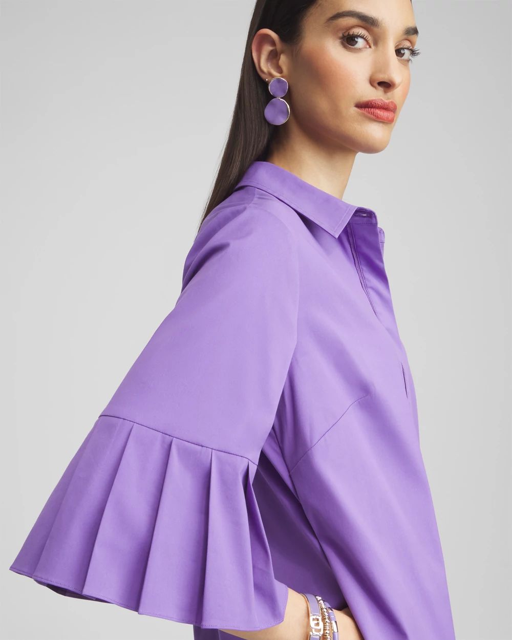 Poplin Pleat Sleeve Popover Dress