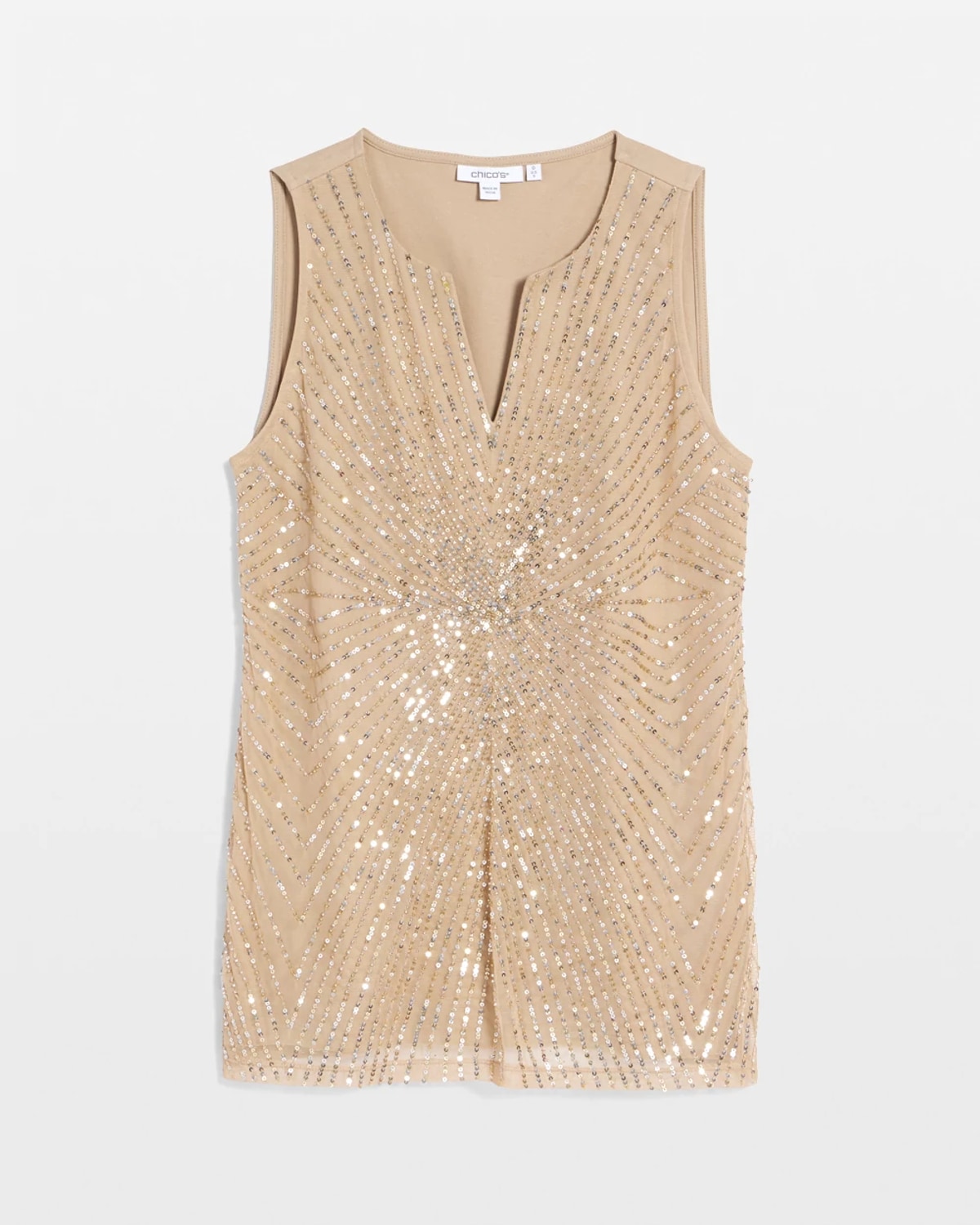 Chico's Sequin Beaded Notch Neck Tank In Champagne Fizz In Brown