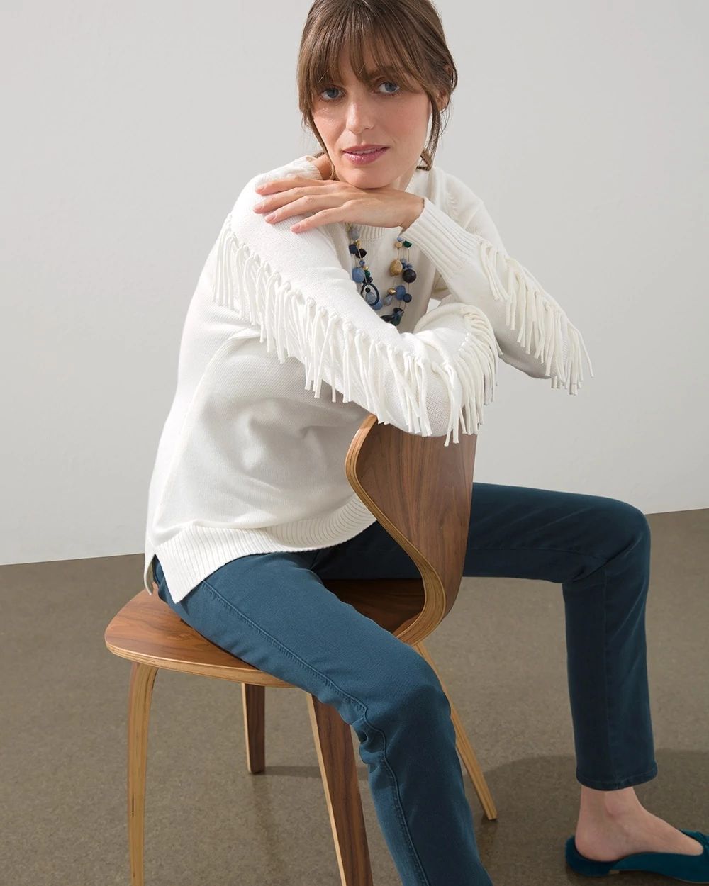Fringe Sleeve Pullover Sweater