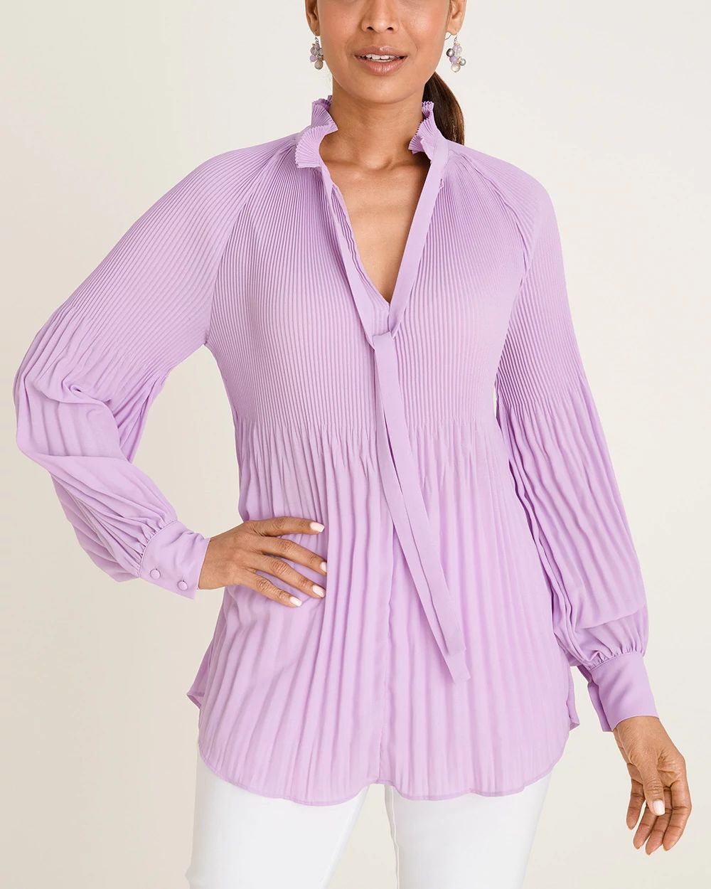 Pleated Mockneck Blouse