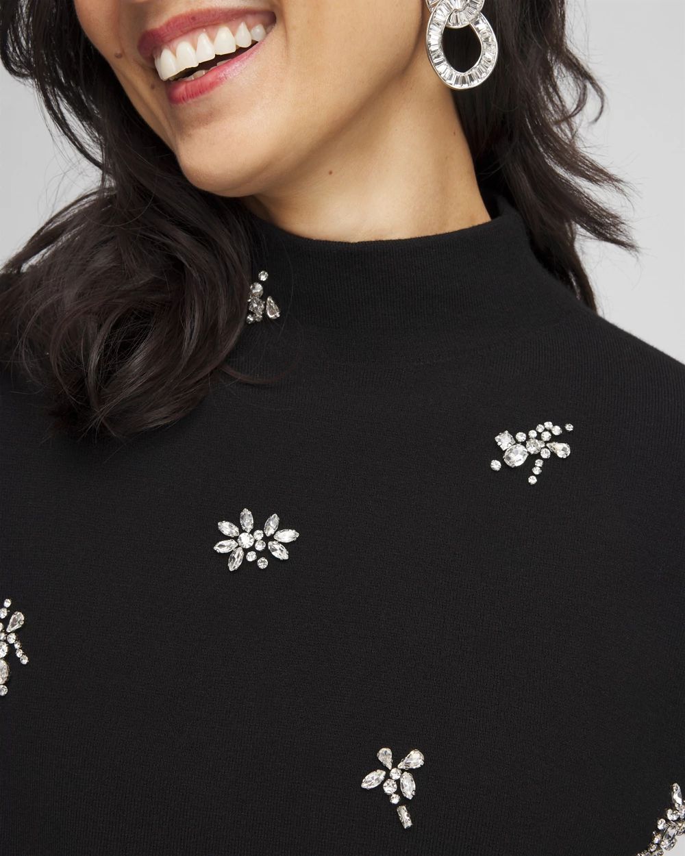 Embellished Mockneck Pullover Sweater click to view larger image.
