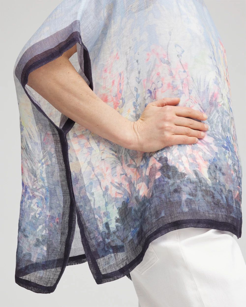 Linen Watercolor Boatneck Poncho click to view larger image.
