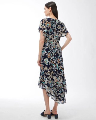 Faux Wrap Paisley Ruffle Dress