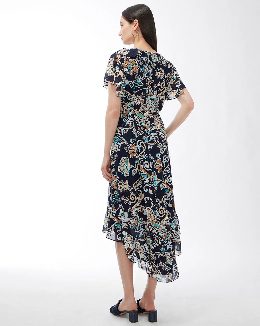 Faux Wrap Paisley Ruffle Dress