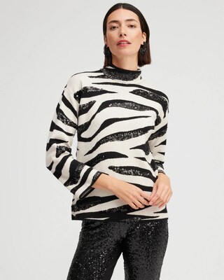 Zebra Print Sequin Pullover Sweater