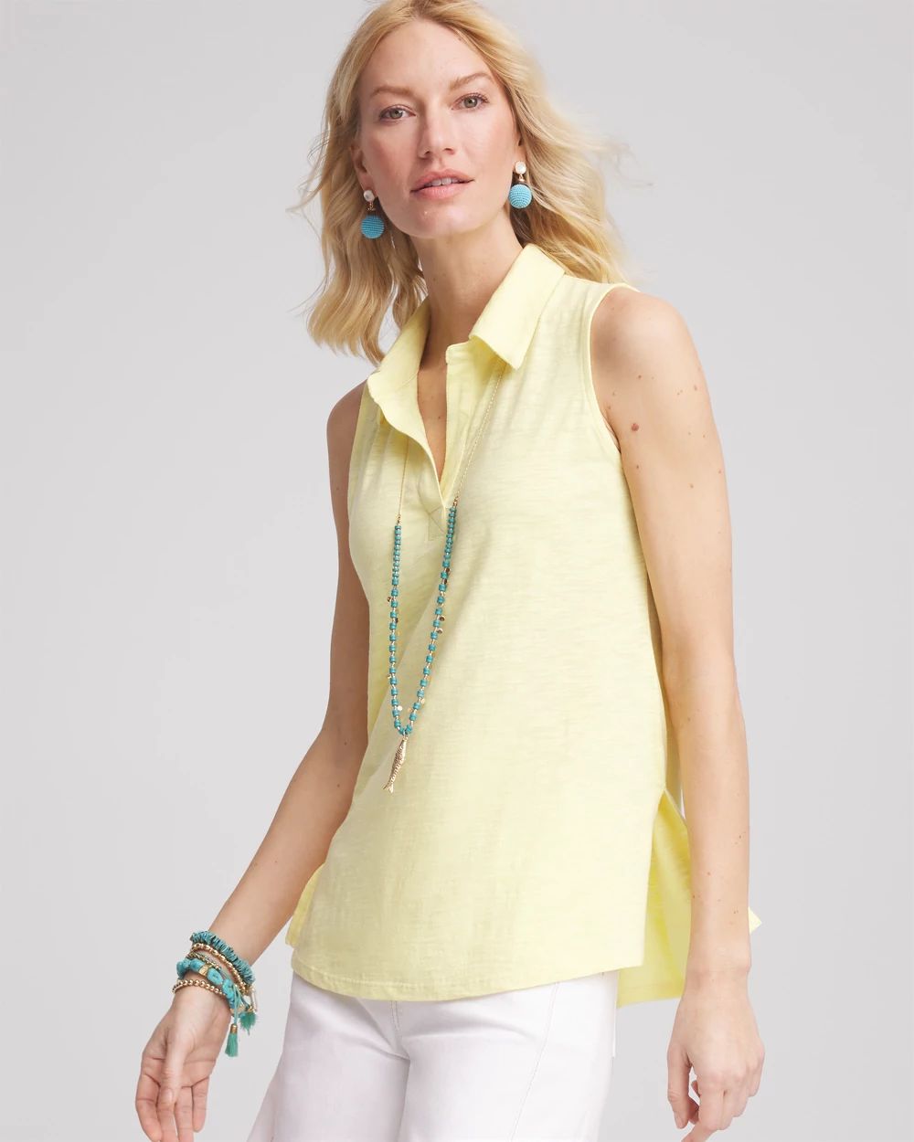 Slub Sleeveless Collared Tunic