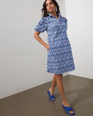 Poplin Ikat Balloon Sleeve Dress