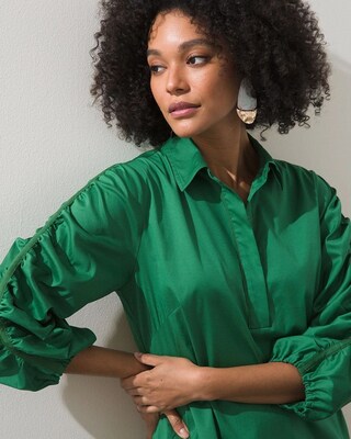 Poplin Ruched Sleeve Dress