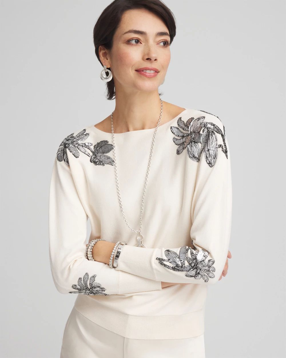 Foil Floral Dolman Sleeve Sweater