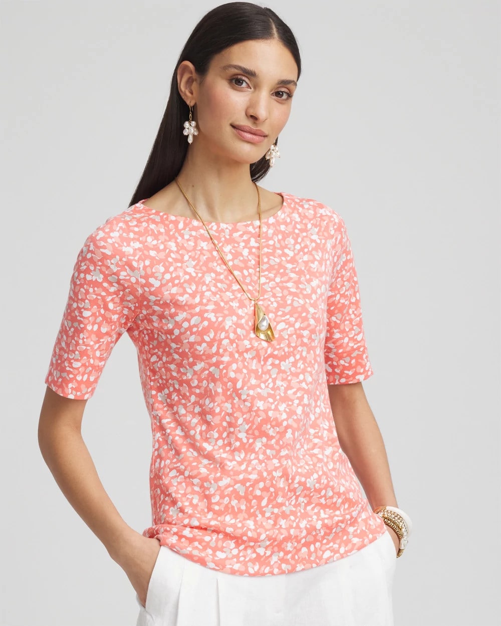 Polka-Dot Pima Bateau-Neck Tee