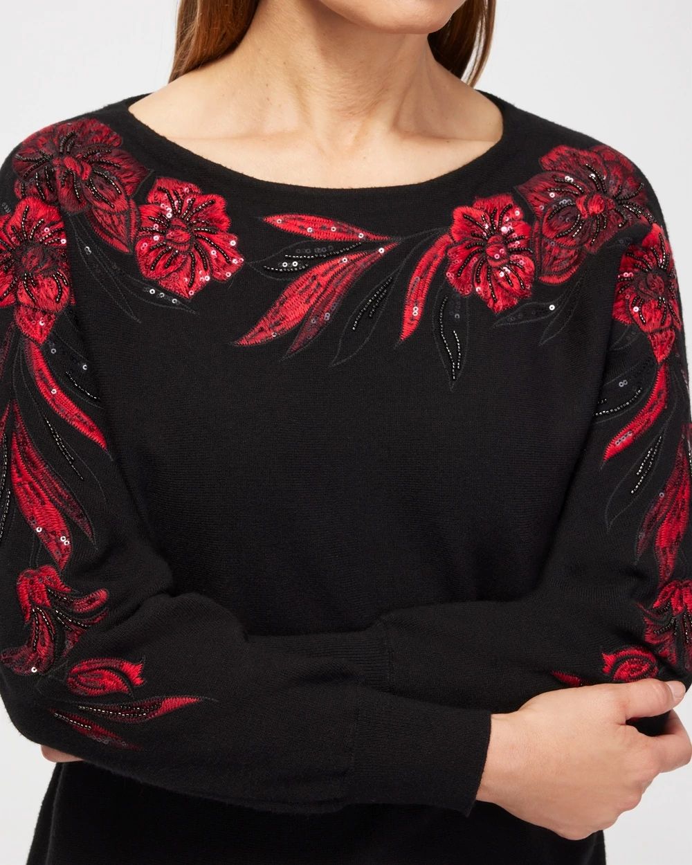 Sequin Floral Pullover Sweater