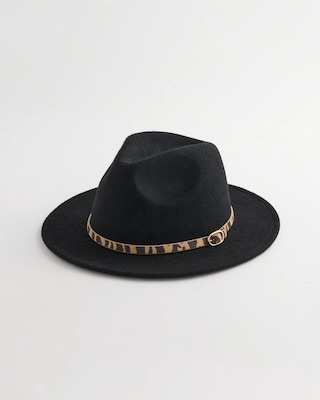 Animal-Print-Trim Wool Felt Fedora Hat