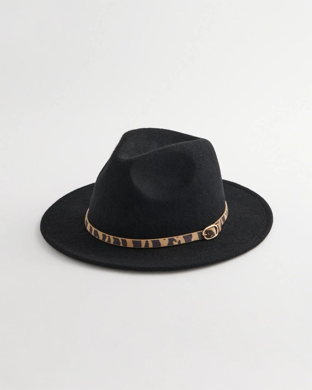 Animal-Print-Trim Wool Felt Fedora Hat