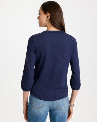 Puff Sleeve Cotton Slub Henley Shirt click to view larger image.