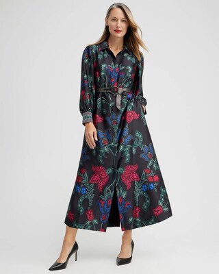 Satin Scroll Print Shirt Dress