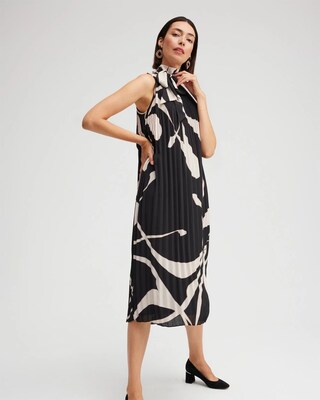Black Label Pleated Tie Neck Dress