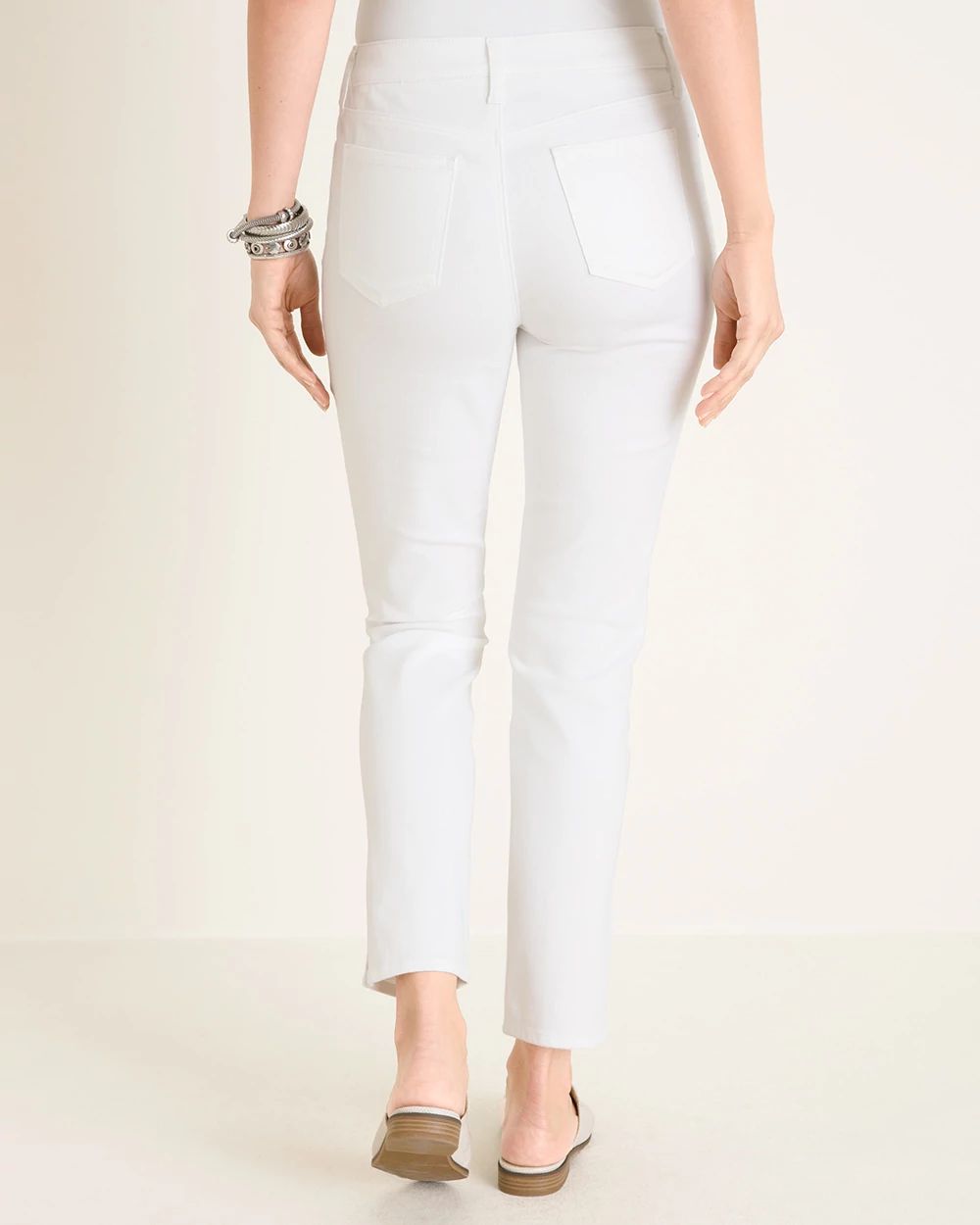 So Slimming No-Stain White Embroidered Girlfriend Ankle Jeans