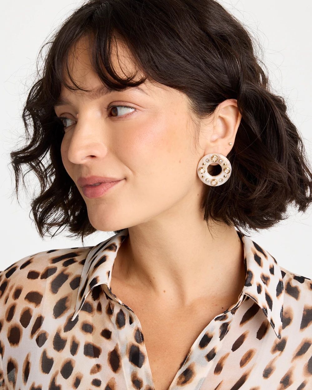 Embellished Neutral Stud Earrings click to view larger image.