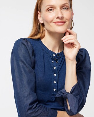 Chambray Sleeve Henley Top
