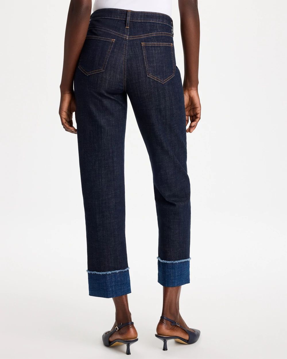 Girlfriend Frayed High-Rise Jeans click to view larger image.