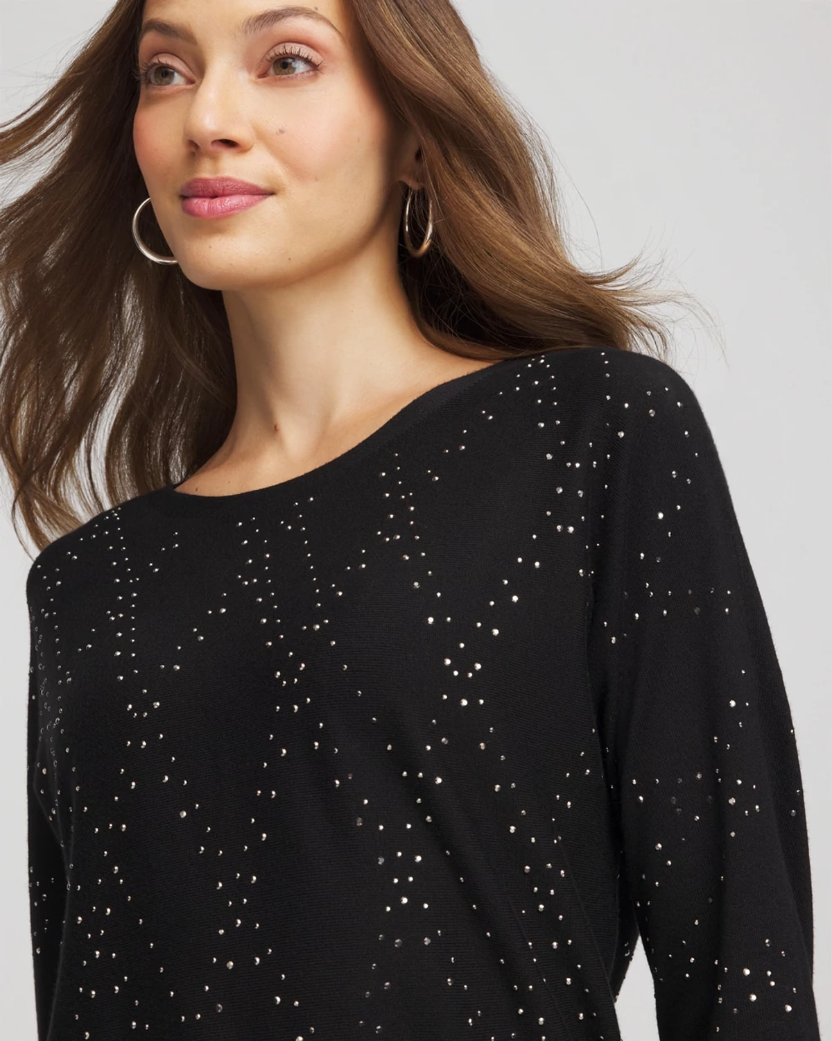 Chico's Ella Embellished Dolman Pullover Sweater In Black In Black