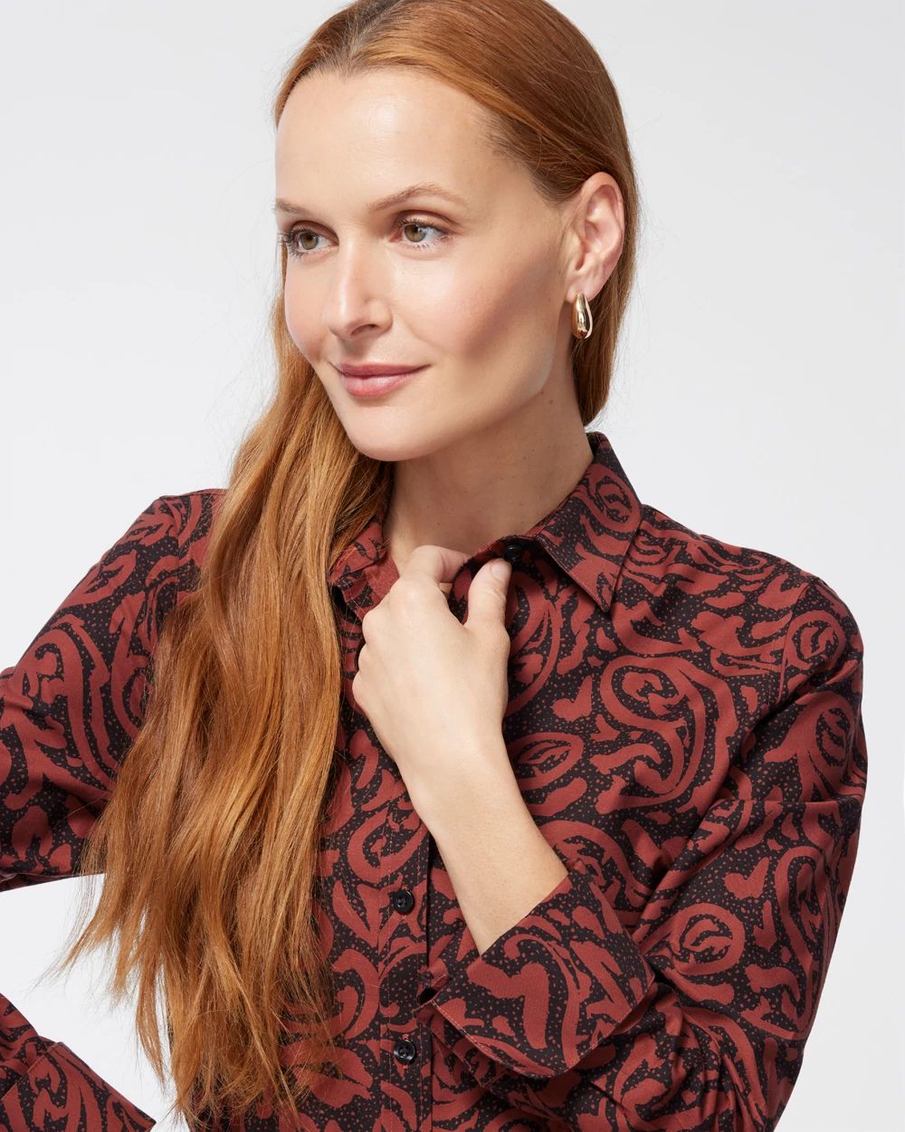 No Iron Stretch Sable Paisley Shirt