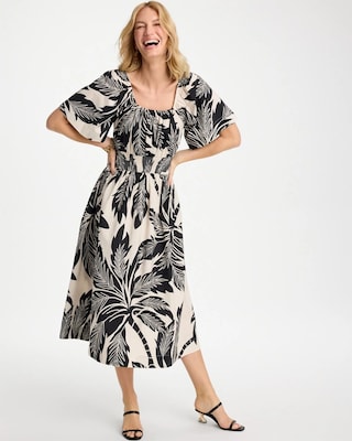 Poplin Cotton Palm Off-Shoulder Dress click to view larger image.