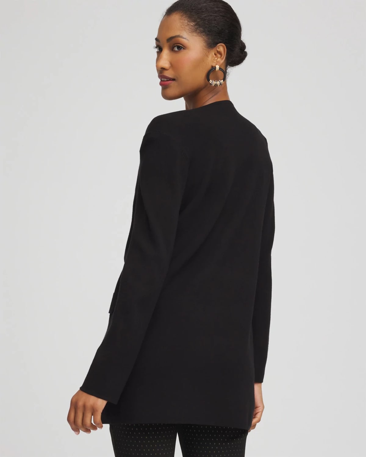 Chico's Button-down Crewneck Coatigan In Black In Black