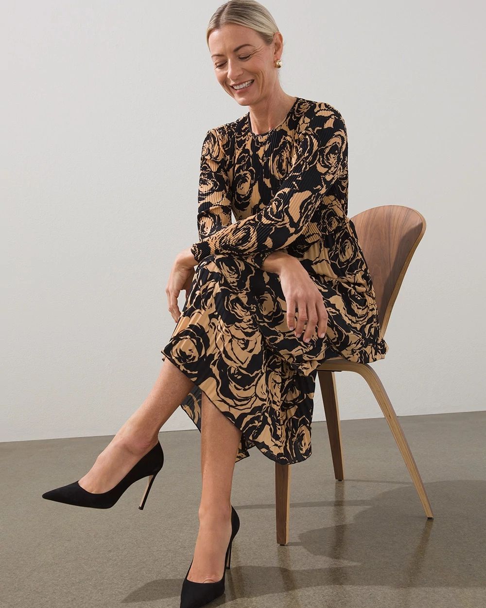 Black Label Floral Pleated Tier Dress