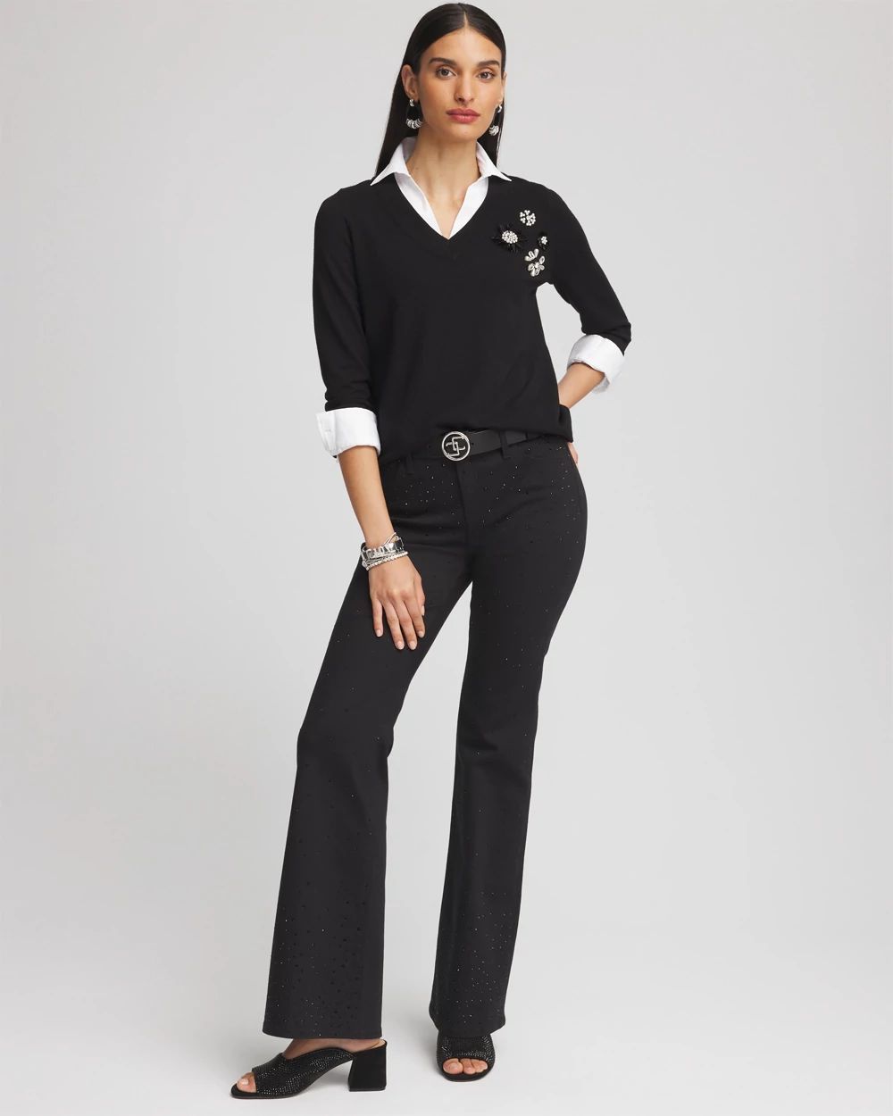 Petite Girlfriend Embellished Flare Jeans