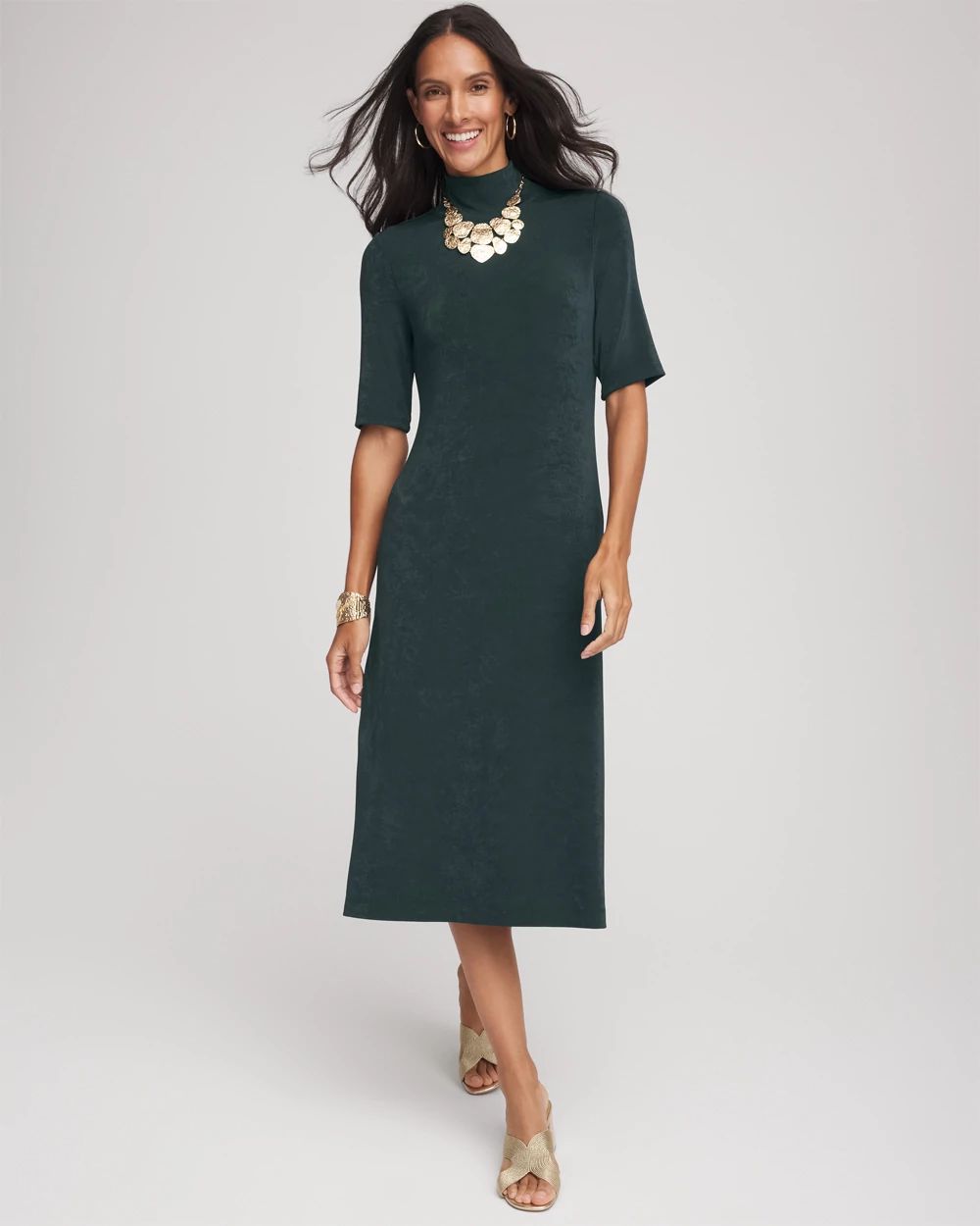 Travelers™ Mockneck Elbow-Sleeve Midi Dress