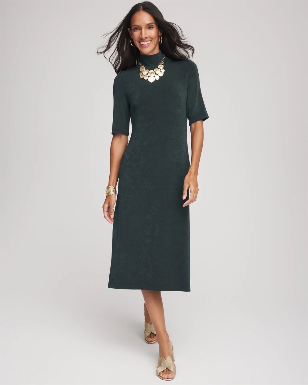 Travelers™ Mockneck Elbow-Sleeve Midi Dress