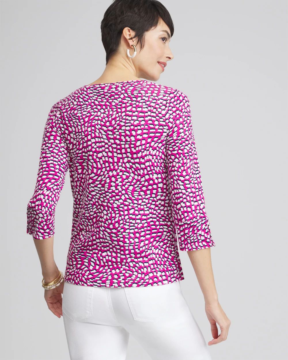 Squares 3/4 Sleeve Button Tee