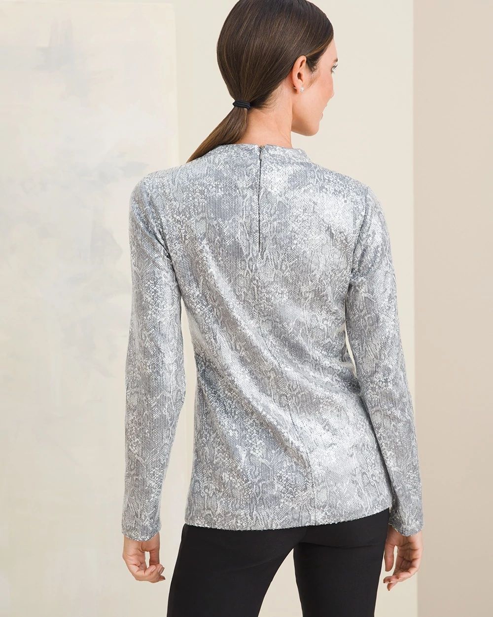 Python Sequin Mock Neck Top