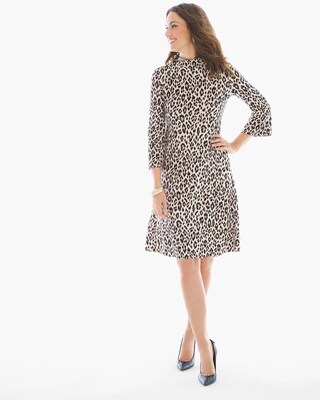 Leopard-Print Mock Neck Short Dress