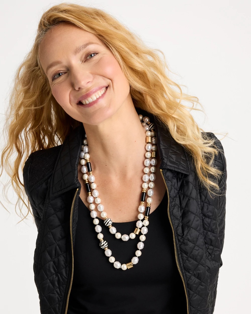 Faux Pearl Zebra Necklace